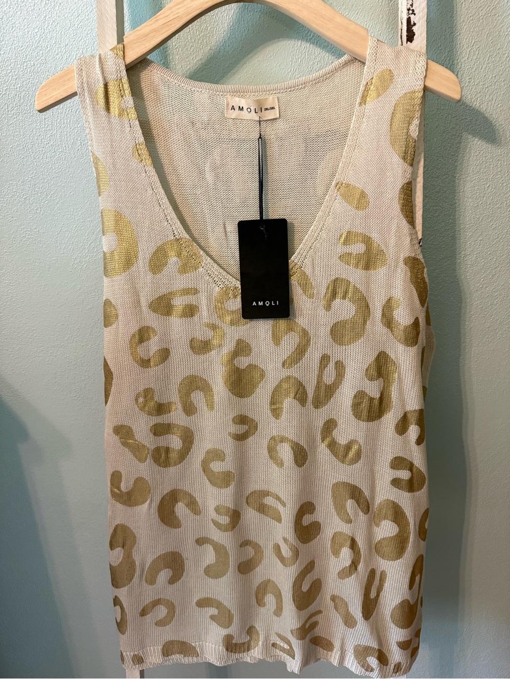 NWT Amoli Gold Cream Animal Print Pointelle Knit Tank Women Size 2XL 3XL Viscose